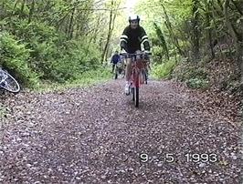 Tao leads the way along the old railway track from Bovey Tracey to Lustleigh